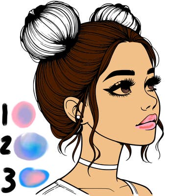 realistic girl with buns on the top of her head