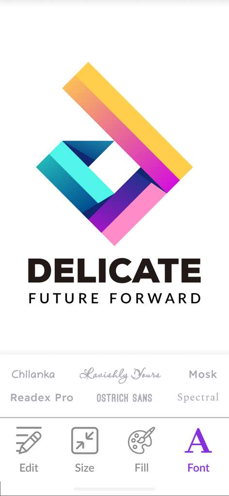 AI Logo Maker + Logo Generator - Logowiz app interface showing font customization options for a professional logo design