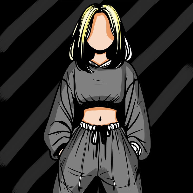 realistic girl faceless with baggy pants and a crop top