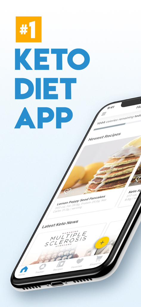Total Keto Diet: Low Carb App - Total Keto Diet app home screen displaying recipes and macro tracking features on a smartphone.