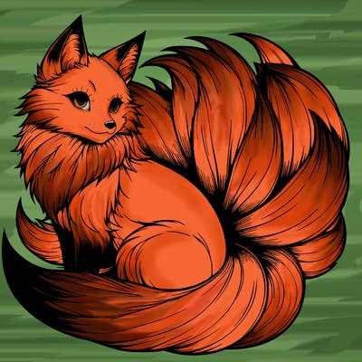 realistic detailed 9 tailed anime fox