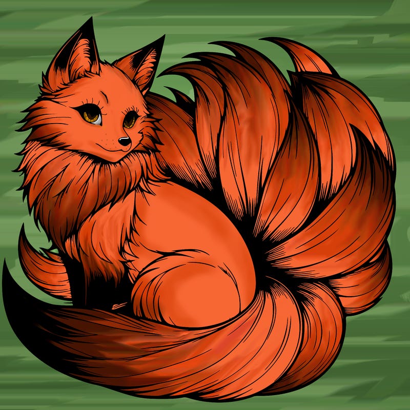 realistic detailed 9 tailed anime fox
