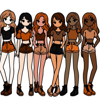 a group of girls wearing crop tops and shorts