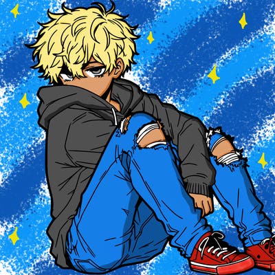 a male hoddie ripped jeans messy hair anime