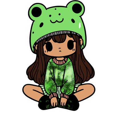 a girl wearing a frog hat and some frog socks