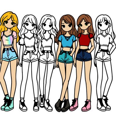 a group of girls wearing crop tops and shorts