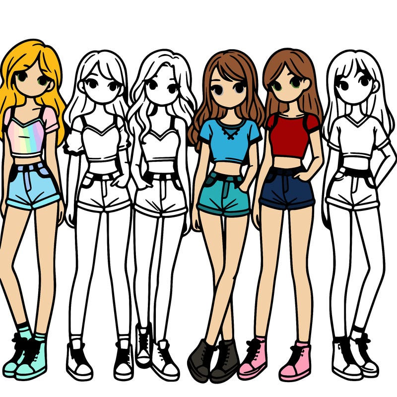 a group of girls wearing crop tops and shorts