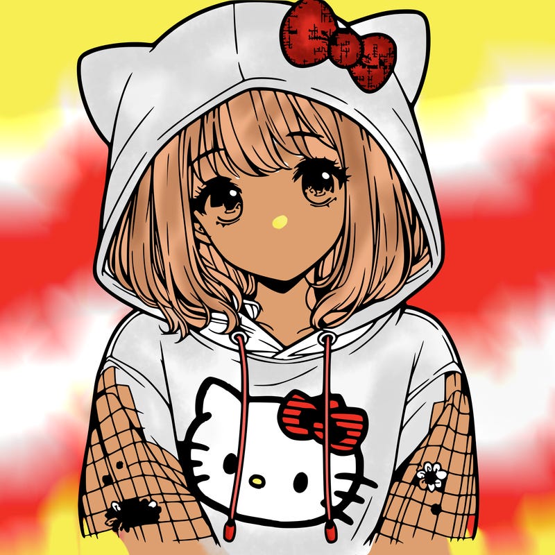 a girl wearing a hello kitty sweater with hood also realistic
