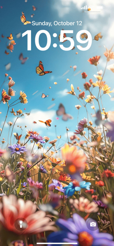 Aesthetic Wallpaper: MoodyWall - Un fondo de pantalla estético de iPhone a todo color con flores silvestres y mariposas en un cielo soleado
