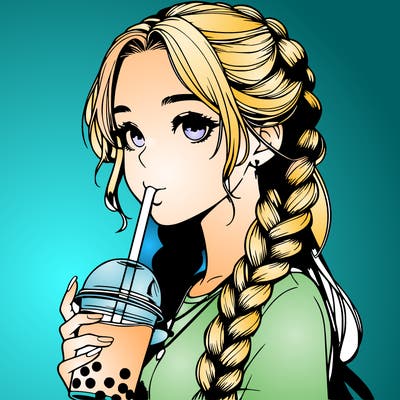 realistic girl with braided hair drinking boba
