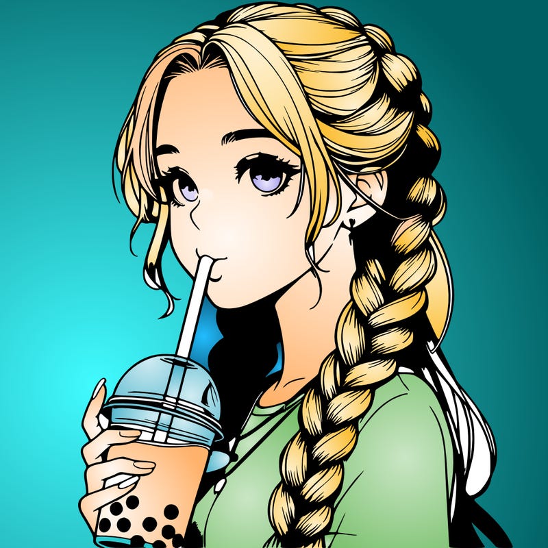 realistic girl with braided hair drinking boba