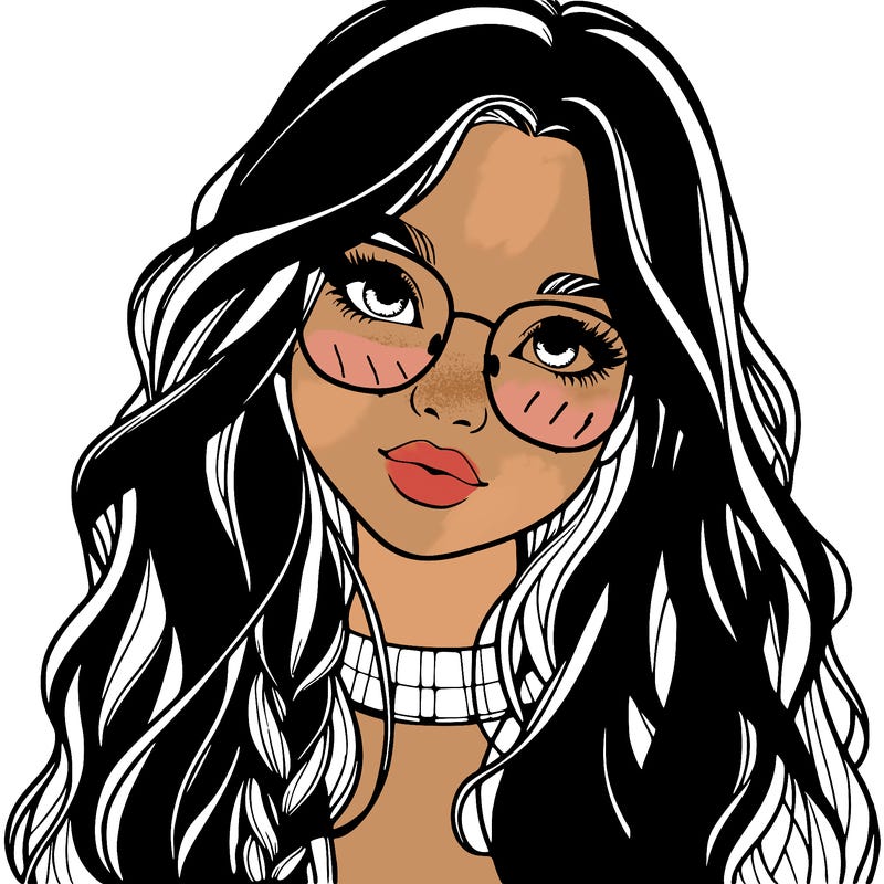 girl with long hair and freckles and glasses realistic