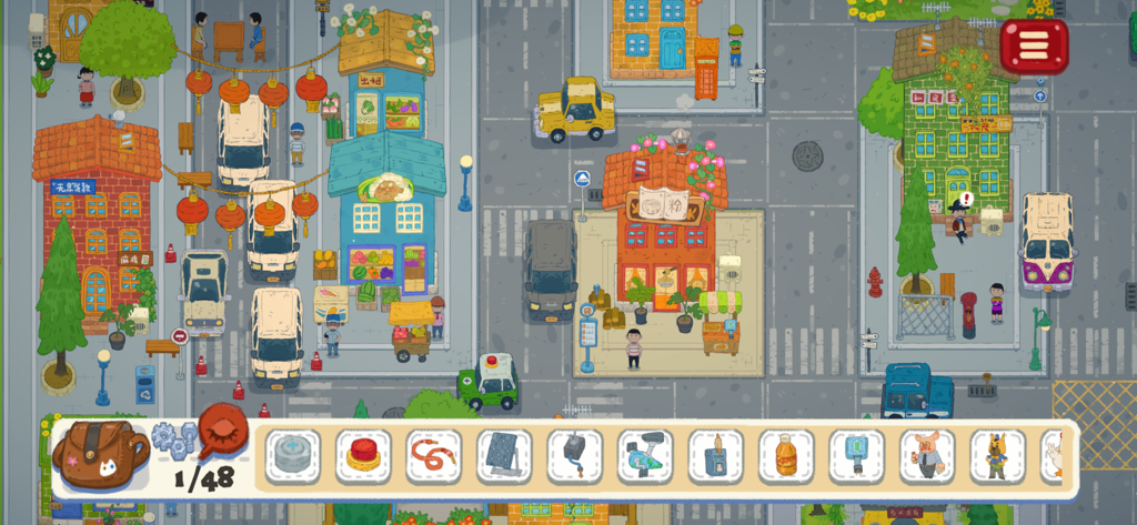 LittleAdventurerTreasureHunt - Un nivel de ciudad dibujado a mano en el juego de objetos ocultos Little Adventurer Treasure Hunt