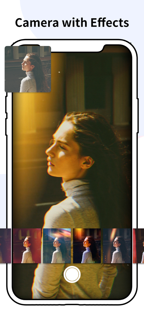 Smartphone camera interface with vintage light leak filters and aesthetic effects