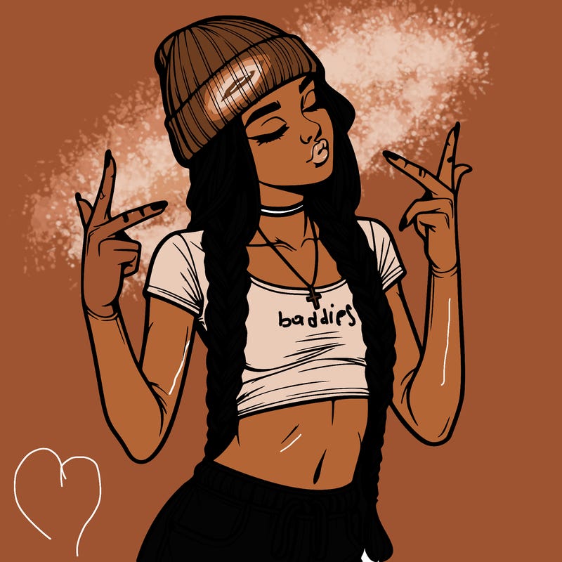 realistic teenage girl with braids and a beanie and crop top doing 🫶🏼