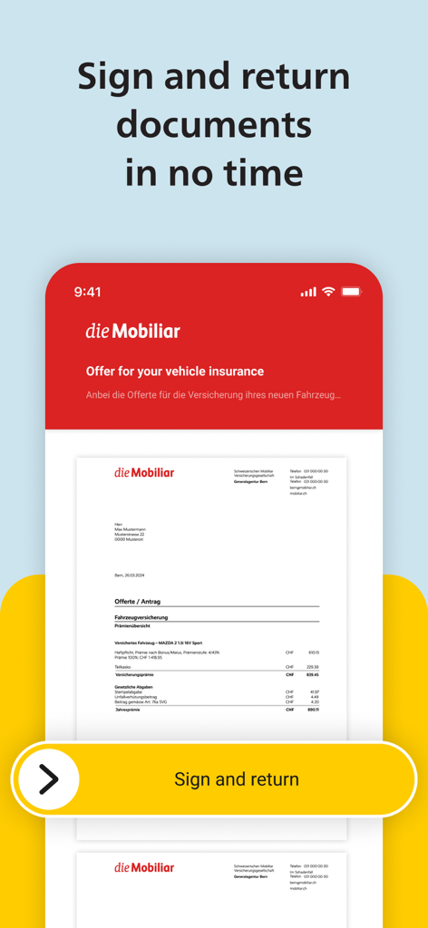 ePost App - Interface do aplicativo ePost mostrando como assinar e devolver documentos digitais