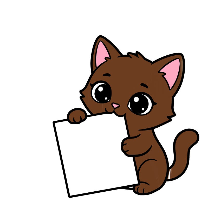 a small cat with a blank sheet of paper in its hand. the cat is sooooooo cute!