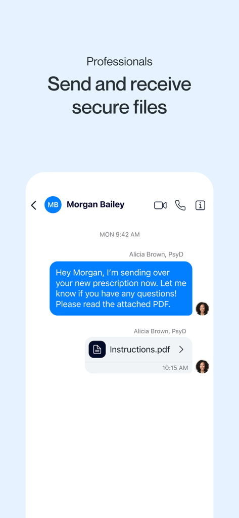 Healthcare professional sending a secure PDF file to a patient via the Spruce app