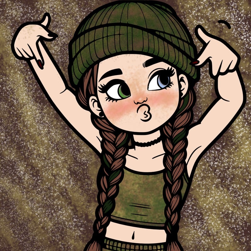 realistic teenage girl with braids and a beanie and crop top doing 🫶🏼