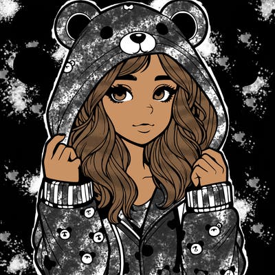 realistic girl in a animal pjs hoodie