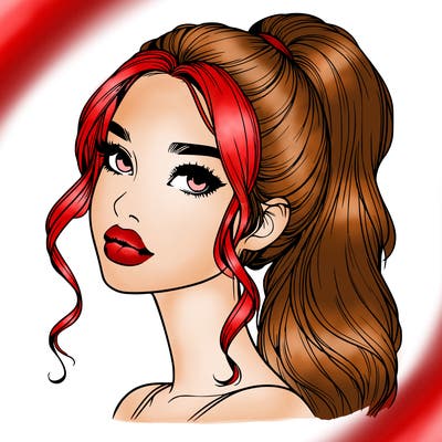 realistic girl with a ponytail on her hair and lips