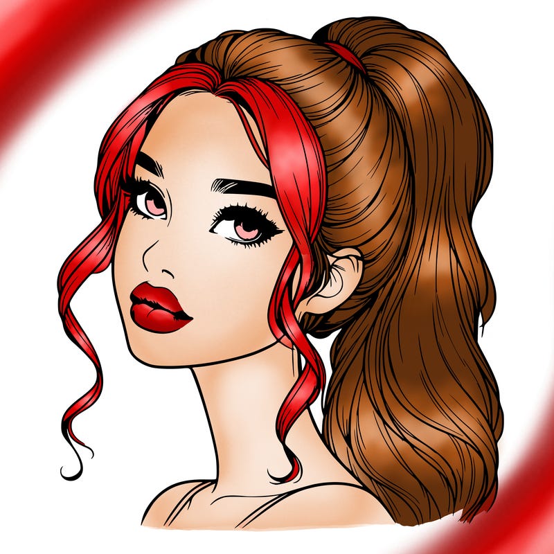 realistic girl with a ponytail on her hair and lips