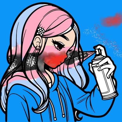 a realistic girl spray painting