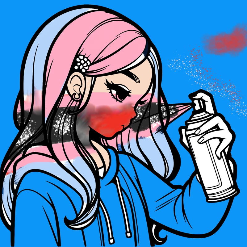 a realistic girl spray painting