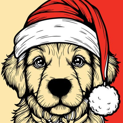 realistic dog with a christmas hat