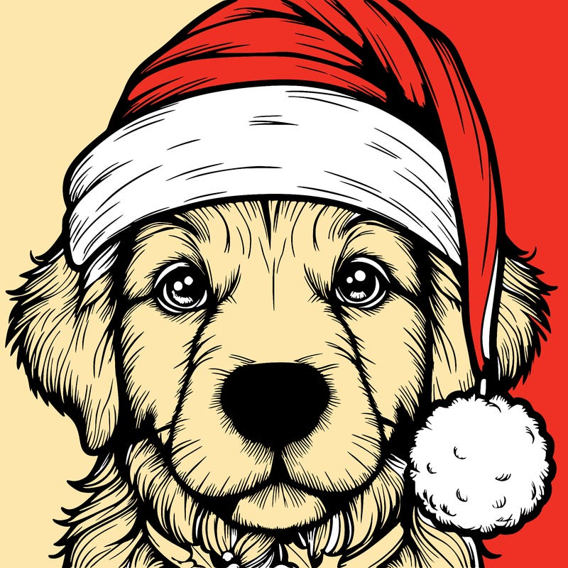 realistic dog with a christmas hat