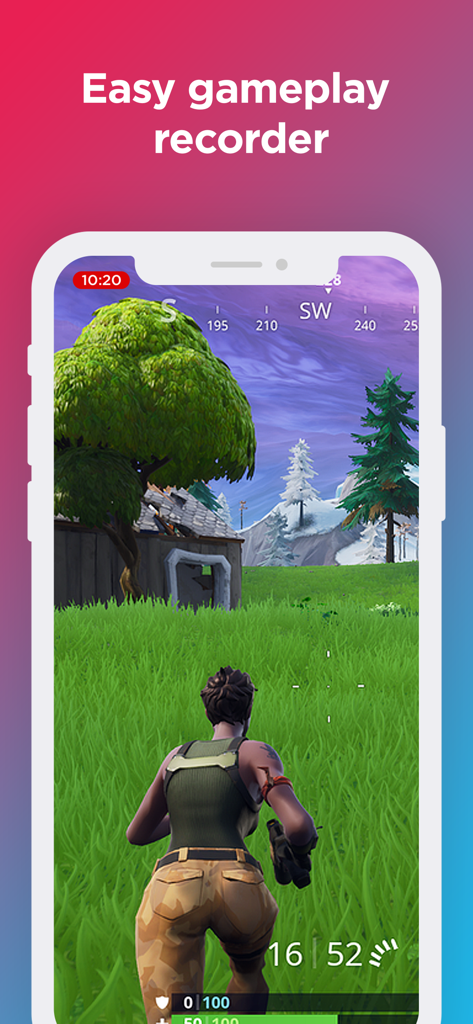 An iPhone screen displaying a battle royale mobile game being recorded by the Screen Recorder app