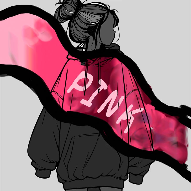 realistic girl with a oversized sweatshirt on and a bun