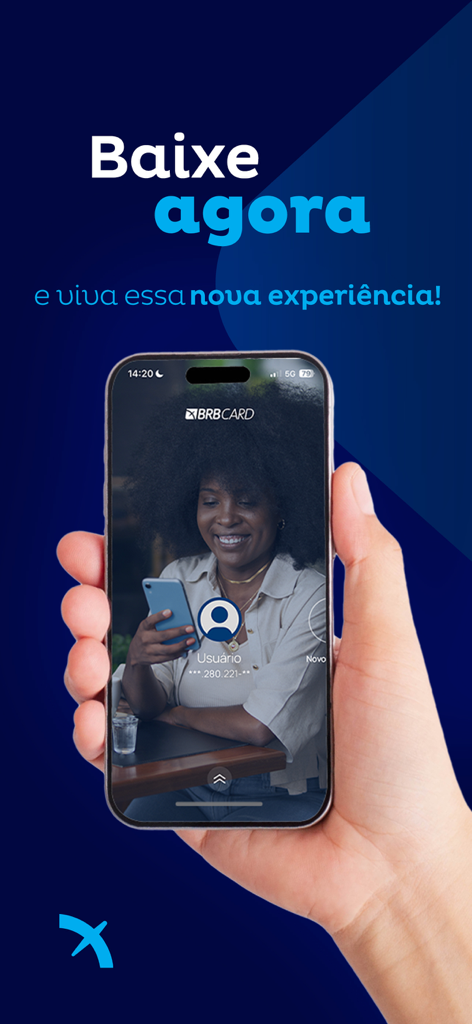 BRBCARD - Hand holding an iPhone displaying the BRBCARD mobile banking app login interface