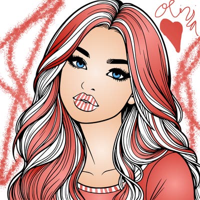 realistic girl with hair on her hair and lips