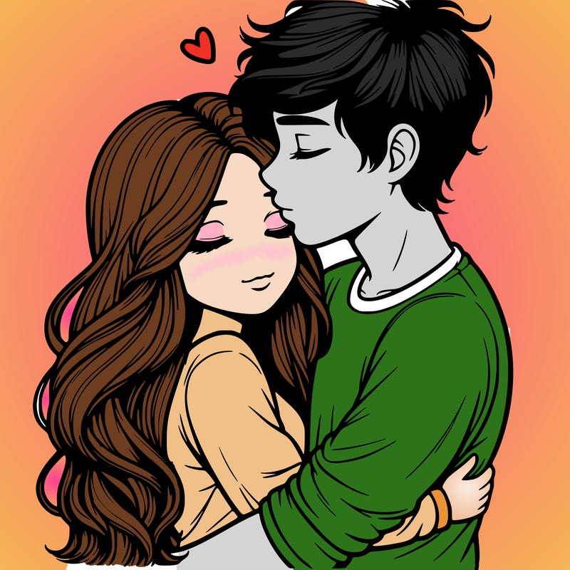a realistic couple boy and girl hugging and kissing