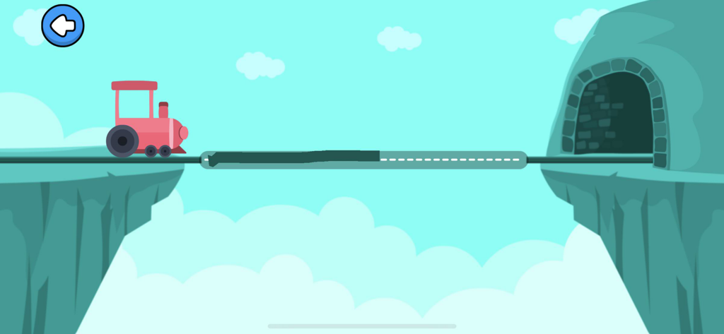 AutiSpark Autism Games: School - A toy train on a cliffside track during a line tracing activity in the AutiSpark app