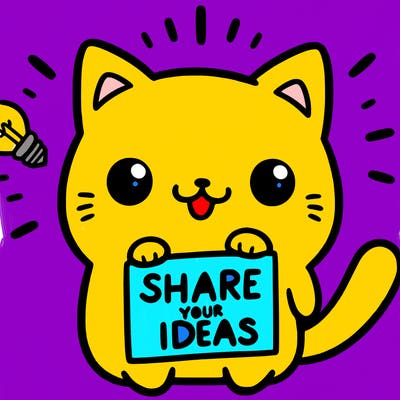 a cute cat saying share your ideas