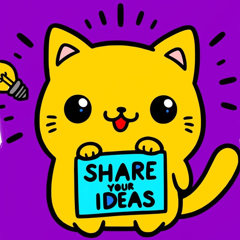 a cute cat saying share your ideas