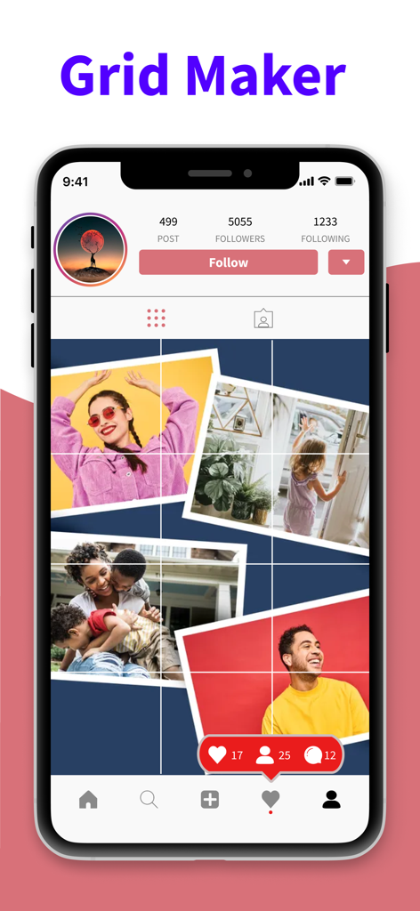 Grid Maker - Gridzilla - Pantalla de teléfono móvil que muestra un diseño de cuadrícula de fotos personalizado para Instagram creado con la aplicación Gridzilla