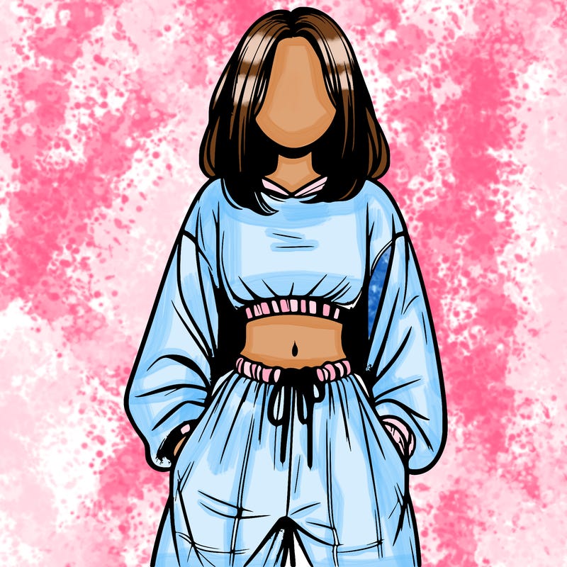 realistic girl faceless with baggy pants and a crop top