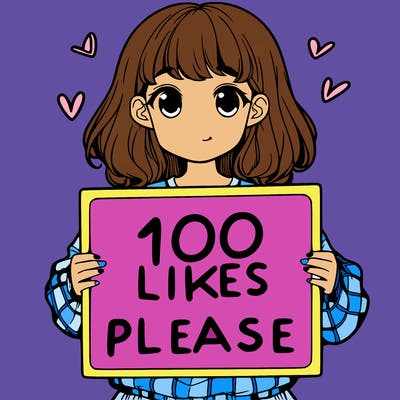 a girl holding a sign saying 100 likes please