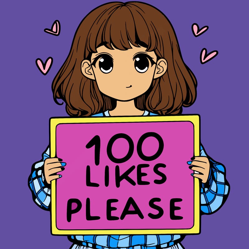 a girl holding a sign saying 100 likes please