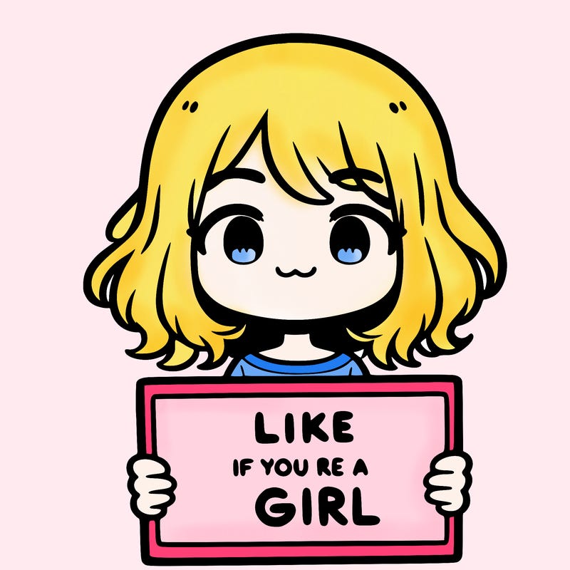a cute girl holding a sign that says like if you’re a girl