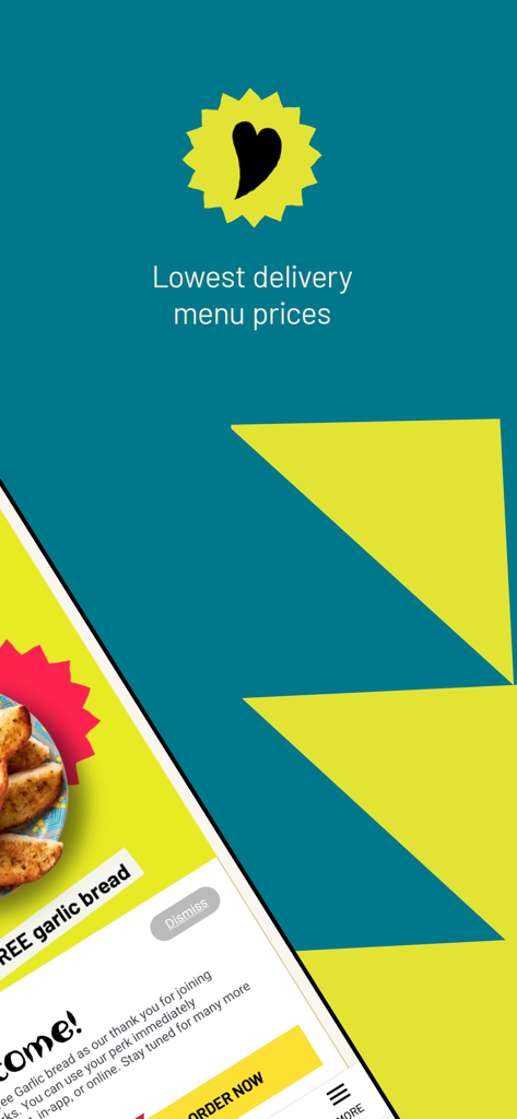 Nando's North America - Nando's app screen highlighting the lowest delivery menu prices and a free garlic bread welcome reward.
