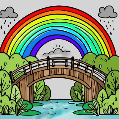 a rainbow over a bridge