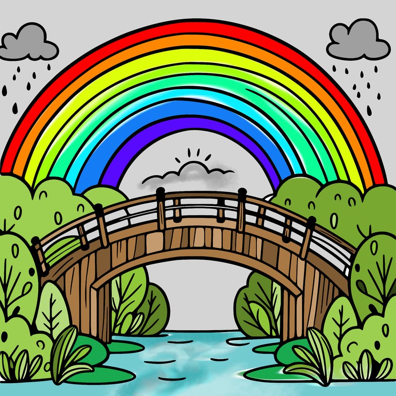 a rainbow over a bridge