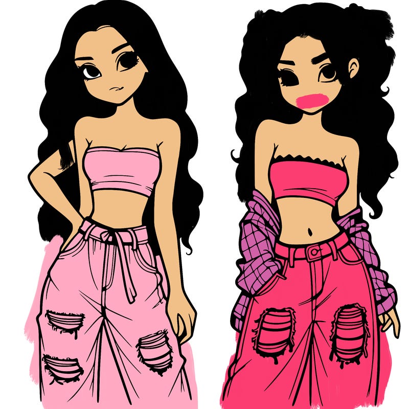 2 girls in crop tops and baggy jeans ripped