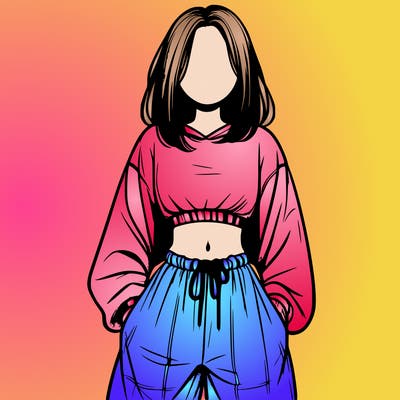 realistic girl faceless with baggy pants and a crop top