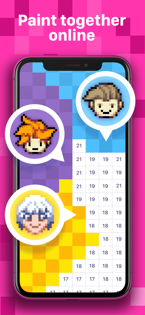 Benutzer malen online zusammen in einer Pixelkunst-App zum Malen nach Zahlen.