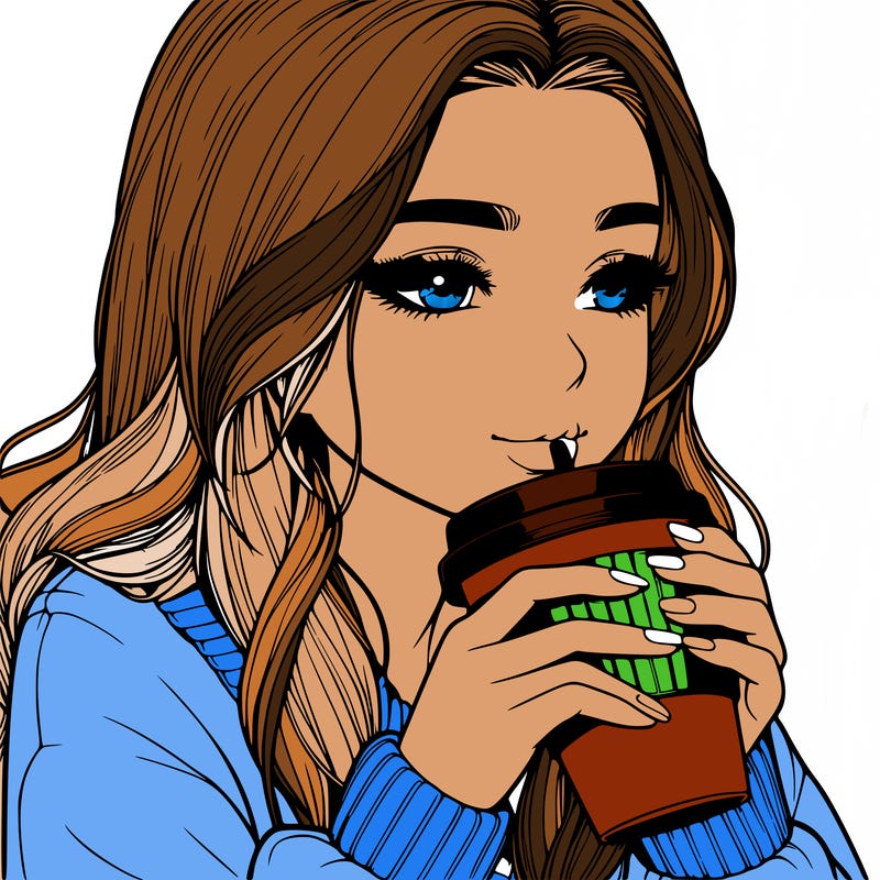 realistic girl drinking coffee